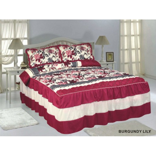 Ruffle Bedspread Burgundy Lily