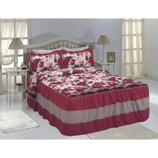 Ruffle Bedspread Burgundy - Rose