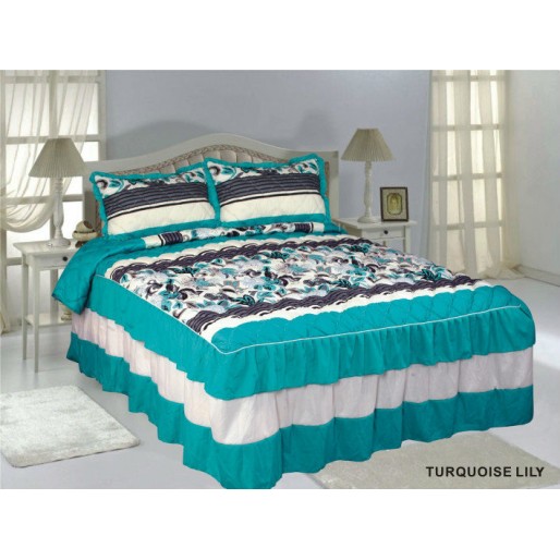 Ruffle Bedspread Turquoise Lily