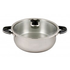 Stainless Steel Low Pot With Glass Lid - 8Qt - 10Qt