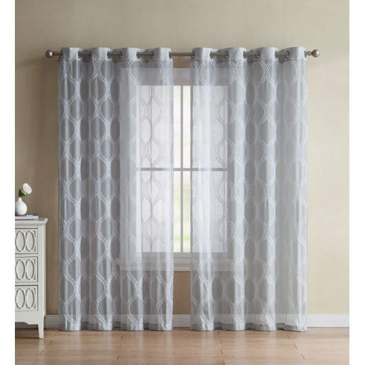 Lattice Sheer Embroidered Grommer Curtain Panel